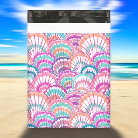 25 10X13 Poly Mailers Seashell Shells Flat Mailers PRICE IS FIRM - Picture 2 of 5